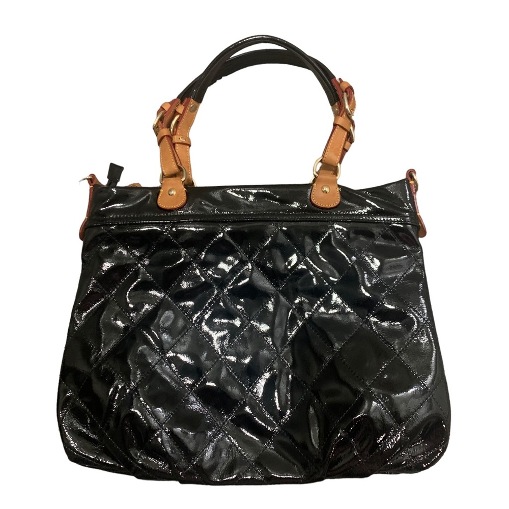 Cavalcanti Patent Leather Quilted Bag black with tan handles !!